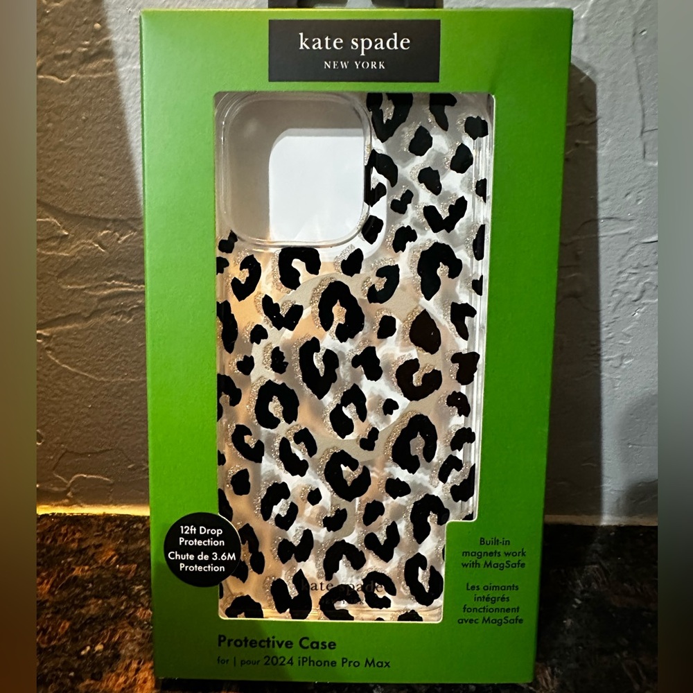 Kate Spade Black and Glitter Leopard Case for iPhone 16 Pro Max